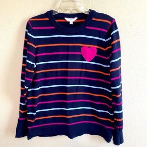 Dark blue knit sweater with heart detail large w80